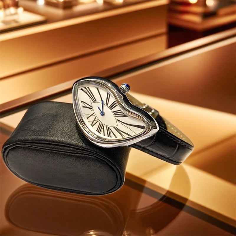 Medieval Retr Watches Alien Watches Melt And Twist Y2k Ladies Men Leather Strap Advanced Quartz Watch Irregular Case Leather Quick Pick Grocers